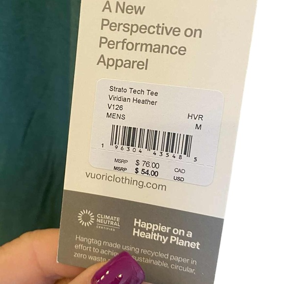 NWT Vuori Men’s strato tech tee VIRIDIAN HEATHER Size: M - Picture 5 of 5